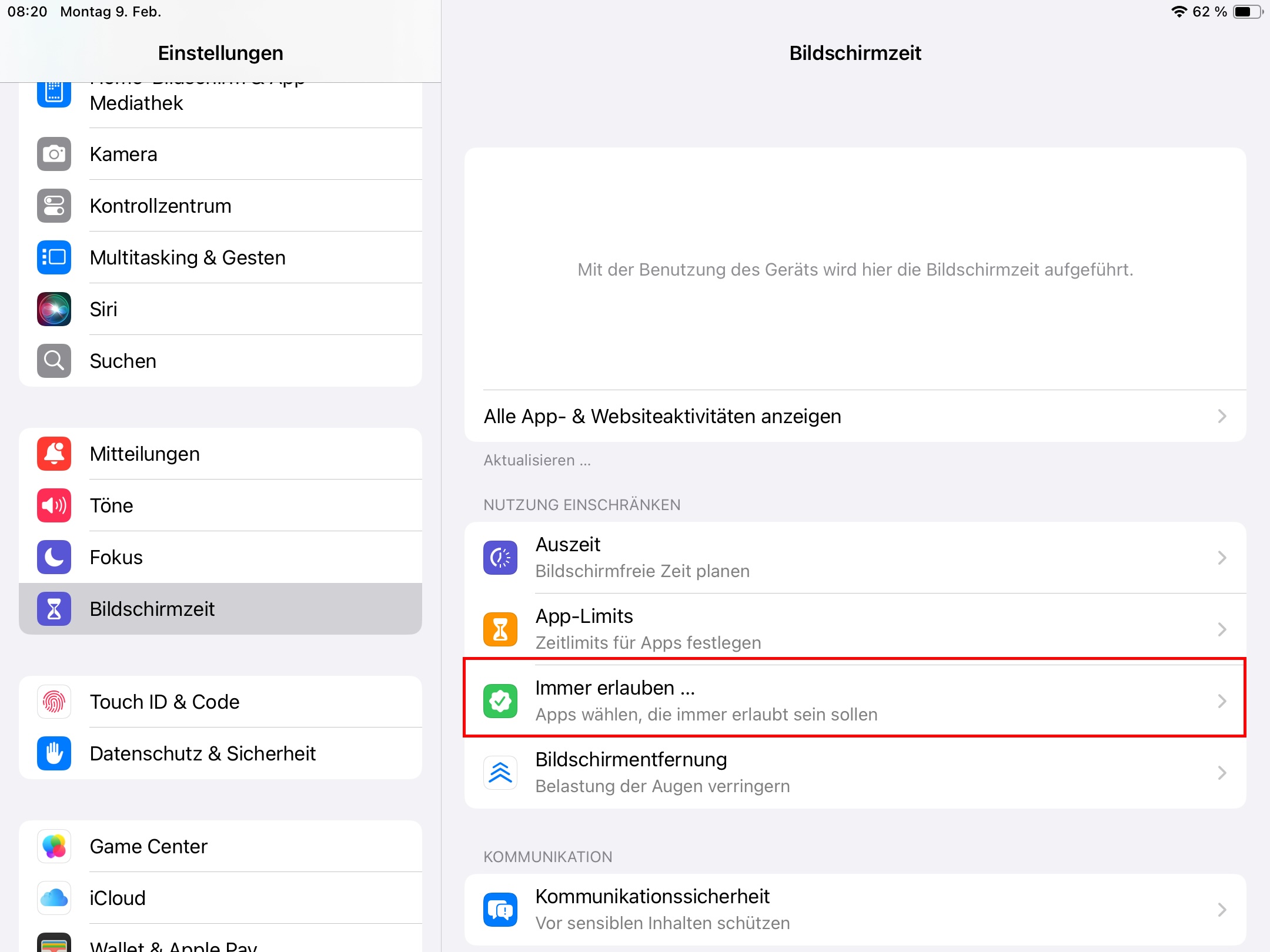 Immer erlauben: Schul-Apps hinzufügen